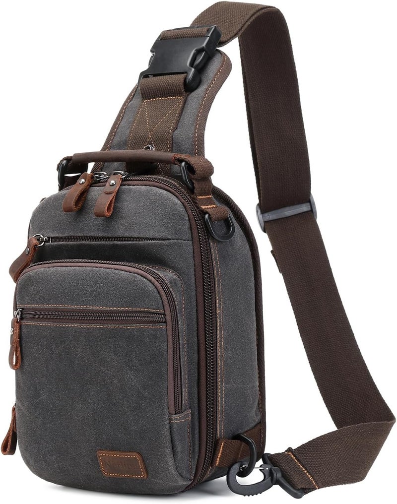 NerIion Nerlion Sling Bag for Men Waxed Canvas Crossbody Bag Chest Bag Water Resistant Shoulder Bag Casual Daypack - Image 1